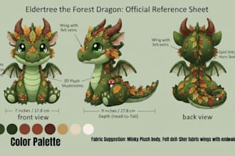 design custom plush reference sheet stuffed animal toy tech pack and ych concept