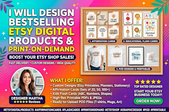 design etsy digital products affirmation cards flash cards and print on demand