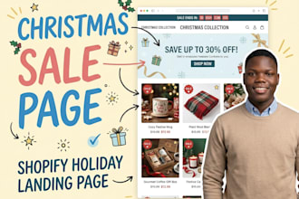 design shopify christmas sale page, holiday landing page and promo page