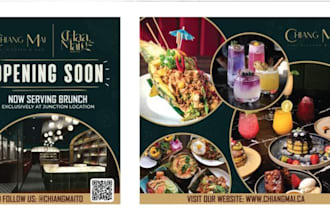 design restaurant storefront, window graphics, menu decals and signage in 1 day