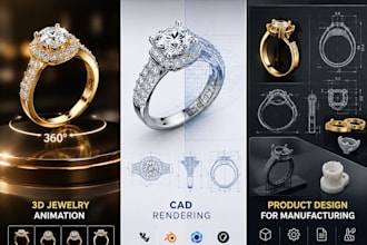 create 3d jewelry animation, cad rendering, product design for manufacturing