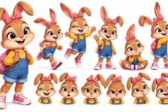 design cute childrens book characters with pose and expression sheets