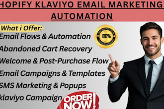 set up shopify klaviyo email marketing campaigns, flows automation popup message