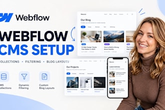 setup webflow cms collection, dynamic filtering,  blog layout, webflow developer
