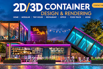 design 2d 3d shipping container modular house restaurant food truck office kiosk