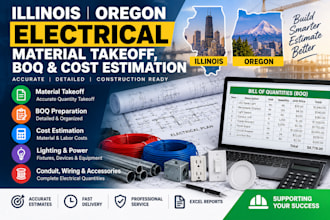 provide illinois oregon electrical material takeoff, boq and cost estimation