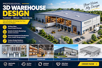 create a professional 3d warehouse design and realistic rendering