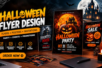 design professional halloween flyers, posters, invitations and graphics