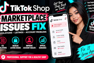 fix tiktok shop violations and listings, fix facebook market place issues