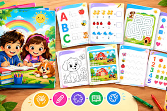 design kids activity books, worksheets, puzzles and educational pages