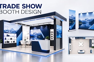 design trade show booth, exhibition stand, backdrop and booth graphics