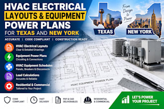 design hvac electrical layouts and equipment power plans for texas, new york
