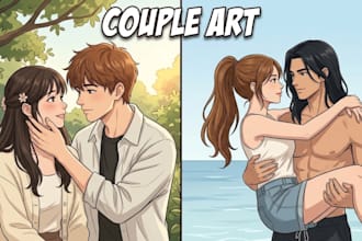 draw custom bl, gl yaoi, bara anime couple oc, romantic webtoon manhwa nsfw art