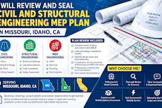 review and seal civil and structural engineering mep plan in missouri idaho ca