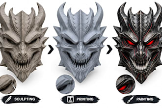 3d print and paint cosplay masks, helmets, armor, halloween masks and props