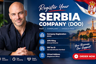 register serbia company doo, apr filing, pib tax id and virtual address