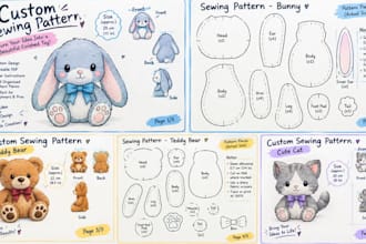 create a custom plush sewing pattern from your idea or reference and plushie