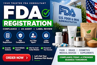 handle fda registration, US agent, import permit, compliance and label review