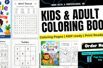 design coloring book, word search, crossword, puzzle book for amazon kdp