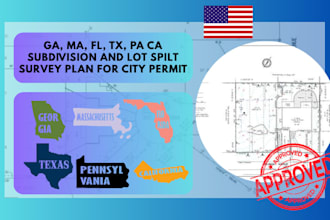 ga, ma, fl, tx, pa, ca subdivision and lot spilt survey plan for city permit
