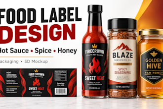 design hot sauce label, spice label, honey label, seasoning and food packaging