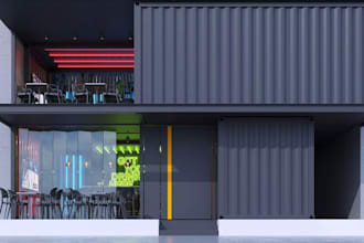 design amazing 3d shipping container retail store, cafe with 3d rendering