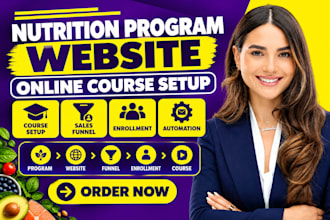 build nutrition program website, online course setup, course funnel, automation