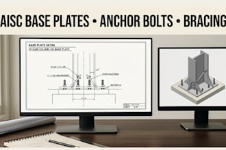 prepare aisc steel connection calculations, base plates and bracing details