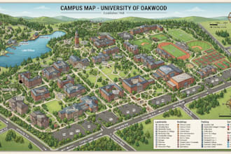 design campus map, school map, university map, wayfinding map and site plan