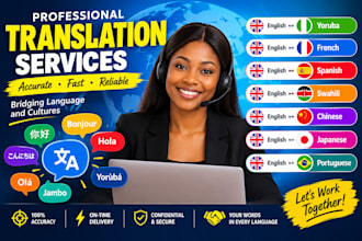 translate english to yoruba, french, spanish, swahili, chinese, japanese