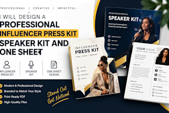 design a professional influencer press kit speaker kit and one sheet