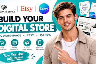build squarespace digital product store, etsy digital download, canva template