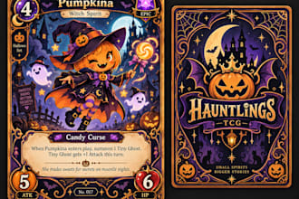 design halloween card game, tcg card art, card frame, template, card game assets