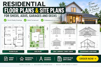 residential 2d floor plans, site plans for sheds, adus, garages city permit