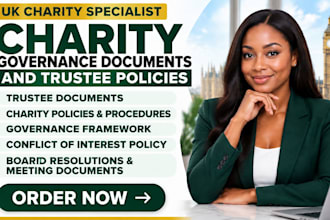 prepare UK charity governance documents and trustee policies