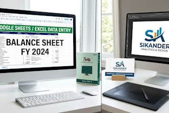 do google sheets, excel data entry, balance sheet, and logo design