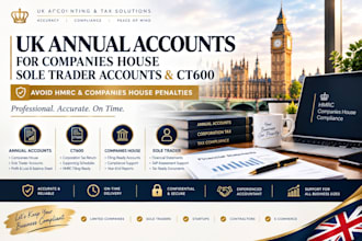 prepare UK annual accounts for companies house sole trader and ct600 for hmrc