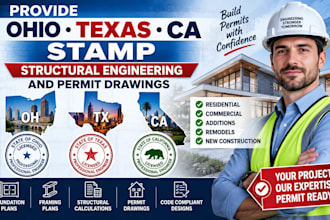 provide ohio texas ca stamp, structural engineering and permit drawings