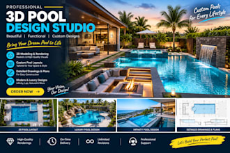 create a stunning 3d swimming pool design and realistic rendering