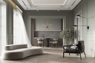 remodel house interior, kitchen, dinning area, staircase render, exterior facade