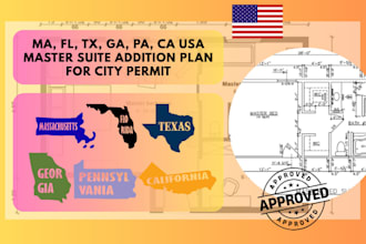 ma, fl, tx, ga, pa, ca usa master suite addition plan for city permit