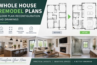 design whole house remodel floor plans, reconfiguration cad drawings
