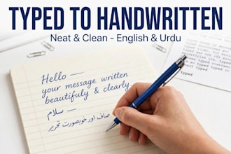 convert your typed text into neat handwritten notes into urdu and english