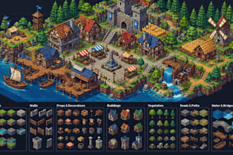create custom isometric pixel art, tilemaps, rpg assets and game environment
