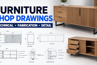 do custom furniture shop drawings, 2d technical, joinery drawings with autocad