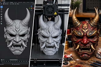 sculpt, 3d print and paint 3d mask 3d helmets cosplay armor and halloween masks