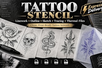 create tattoo stencil linework, outline, sketch, tracing, and thermal files