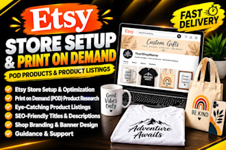 set up and design etsy store print on demand pod products etsy product listings