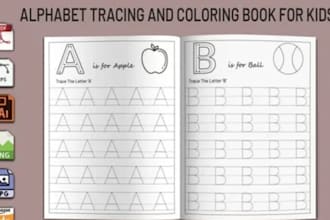 design children coloring book, coloring pages, trace book and activity worksheet