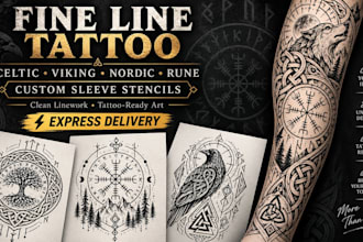 design fine line, sleeve, celtic, viking, nordic, and rune tattoo stencils